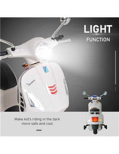 Vespa Kids Ride On Motorcycle, 6V, W/LED Lights - White - HOMCOM