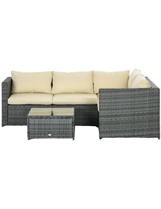 Outsunny 3Pcs Rattan Garden Furniture Set, Beige 860-068V01BG
