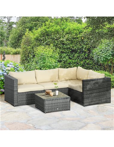 Outsunny 3Pcs Rattan Garden Furniture Set, Beige 860-068V01BG