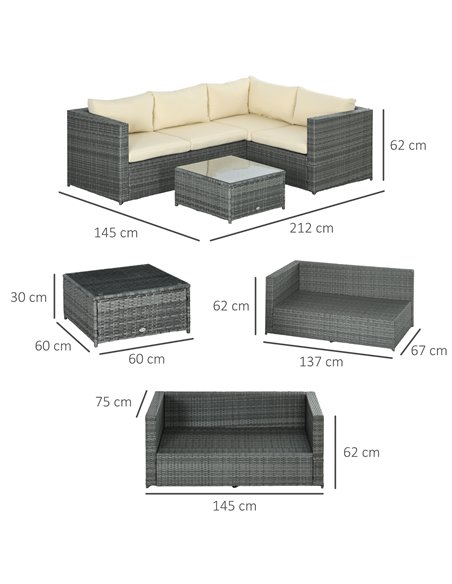 Outsunny 3Pcs Rattan Garden Furniture 4 Seater Outdoor Patio Corner Sofa Chair Set with Coffee Table Thick Cushions, Beige 860-0 - pic 55837 | FastDaddyshop