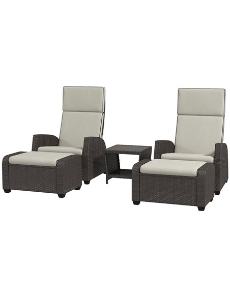 Outsunny 5-Piece Rattan Patio Reclining Chair Set, Brown 860-336V70BN - pic 55844 | FastDaddyshop