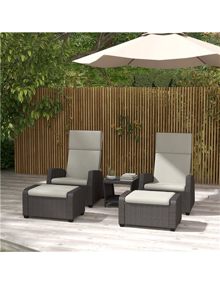 Outsunny 5-Piece Rattan Patio Reclining Chair Set, Brown 860-336V70BN - pic 55845 | FastDaddyshop