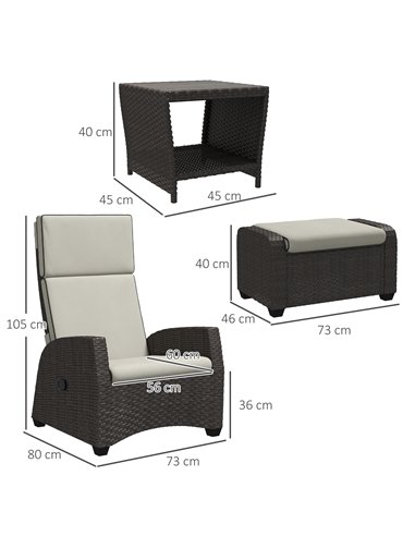 Outsunny 5-Piece Rattan Patio Reclining Chair Set with Footstools, Coffee Table, Cushions, for Outdoor Garden, Brown 860-336V70B