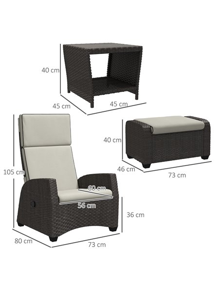 Outsunny 5-Piece Rattan Patio Reclining Chair Set with Footstools, Coffee Table, Cushions, for Outdoor Garden, Brown 860-336V70B - pic 55846 | FastDaddyshop