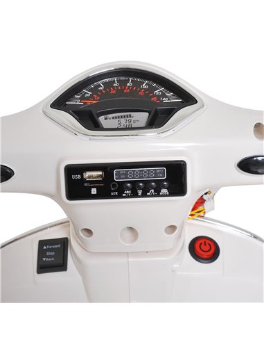Vespa Kids Ride On Motorcycle, 6V, W/LED Lights - White - HOMCOM