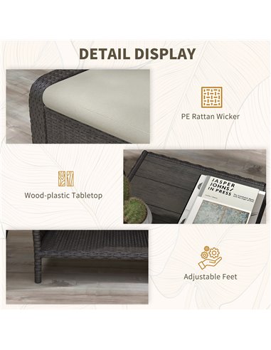 Outsunny 5-Piece Rattan Patio Reclining Chair Set with Footstools, Coffee Table, Cushions, for Outdoor Garden, Brown 860-336V70B