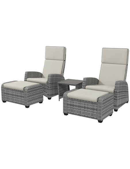 Outsunny 5-Piece Rattan Patio Reclining Chair Set, Grey 860-336V70GY - pic 55853 | FastDaddyshop