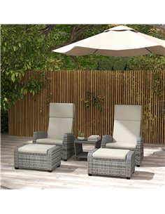 Outsunny 5-Piece Rattan Patio Reclining Chair Set, Grey 860-336V70GY 2