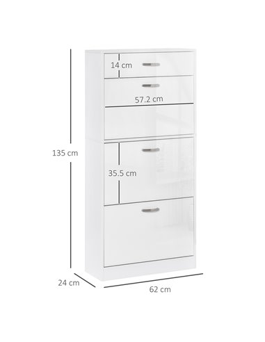 HOMCOM Shoe Cabinet with 4 Drawers Storage High Gloss Cupboard with Flip Doors Pull Down Furniture Unit with Adjustable Shelves 