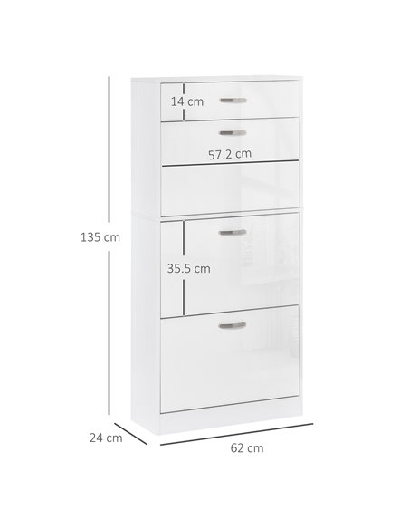 HOMCOM Shoe Cabinet with 4 Drawers Storage High Gloss Cupboard with Flip Doors Pull Down Furniture Unit with Adjustable Shelves  - pic 55882 | FastDaddyshop