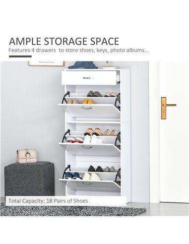 HOMCOM Shoe Cabinet with 4 Drawers Storage High Gloss Cupboard with Flip Doors Pull Down Furniture Unit with Adjustable Shelves 