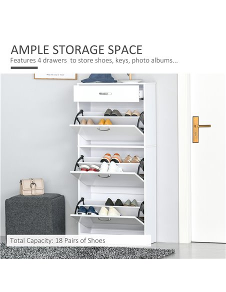 HOMCOM Shoe Cabinet with 4 Drawers Storage High Gloss Cupboard with Flip Doors Pull Down Furniture Unit with Adjustable Shelves  - pic 55883 | FastDaddyshop