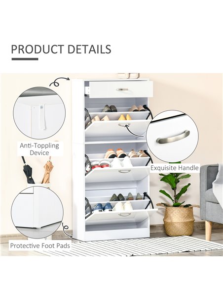 HOMCOM Shoe Cabinet with 4 Drawers Storage High Gloss Cupboard with Flip Doors Pull Down Furniture Unit with Adjustable Shelves  - pic 55885 | FastDaddyshop