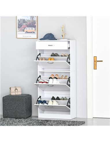 HOMCOM Shoe Cabinet with 4 Drawers Storage High Gloss Cupboard with Flip Doors Pull Down Furniture Unit with Adjustable Shelves 