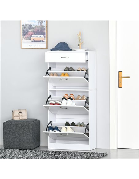 HOMCOM Shoe Cabinet with 4 Drawers Storage High Gloss Cupboard with Flip Doors Pull Down Furniture Unit with Adjustable Shelves  - pic 55886 | FastDaddyshop