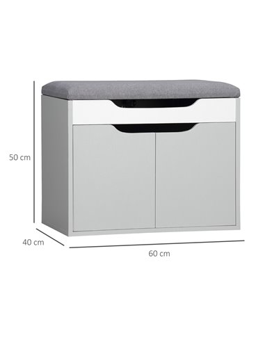 HOMCOM Shoe Bench with Cushion, Modern Storage Bench with Padded Seat, 2-tier Cabinet, Hidden Storage, Adjustable Shelf for Livi