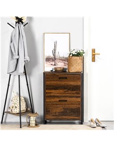 HOMCOM Industrial Shoe Cabinet with 2 Flip Drawers, Rustic Brown 837-275V00DR 2