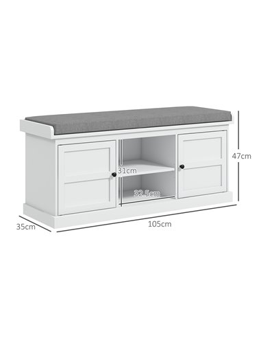 HOMCOM Shoe Bench with Seat, Shoe Storage Bench with Cushion, 2 Cabinets and Adjustable Shelf for Entryway, Hallway, Living Room