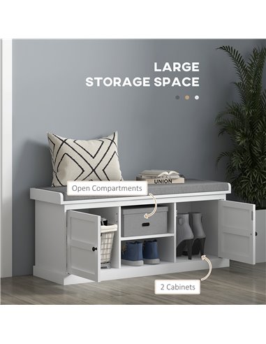 HOMCOM Shoe Bench with Seat, Shoe Storage Bench with Cushion, 2 Cabinets and Adjustable Shelf for Entryway, Hallway, Living Room