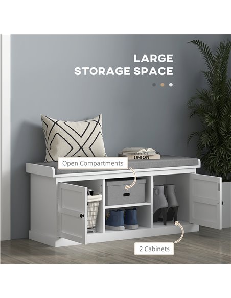 HOMCOM Shoe Bench with Seat, Shoe Storage Bench with Cushion, 2 Cabinets and Adjustable Shelf for Entryway, Hallway, Living Room - pic 55965 | FastDaddyshop