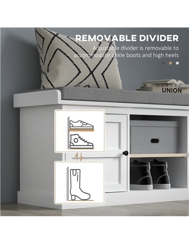 HOMCOM Shoe Bench with Seat, Shoe Storage Bench with Cushion, 2 Cabinets and Adjustable Shelf for Entryway, Hallway, Living Room