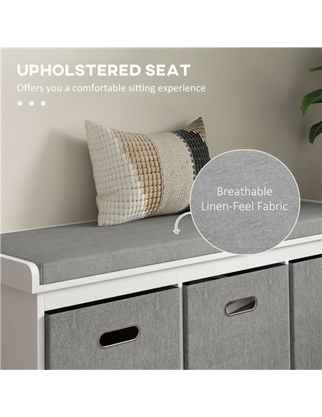 HOMCOM Shoe Bench with Seat, Shoe Storage Bench with Cushion and 3 Fabric Drawers for Entryway, Hallway, Living Room, Bedroom, W - pic 55973 | FastDaddyshop