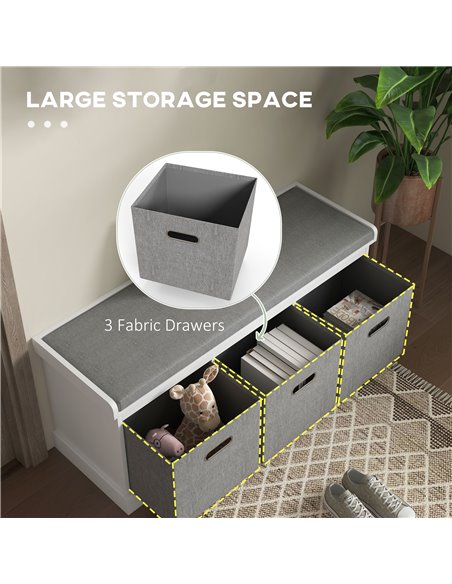 HOMCOM Shoe Bench with Seat, Shoe Storage Bench with Cushion and 3 Fabric Drawers for Entryway, Hallway, Living Room, Bedroom, W - pic 55974 | FastDaddyshop