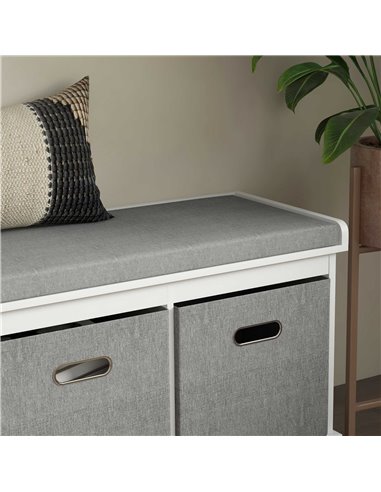 HOMCOM Shoe Bench with Seat, Shoe Storage Bench with Cushion and 3 Fabric Drawers for Entryway, Hallway, Living Room, Bedroom, W