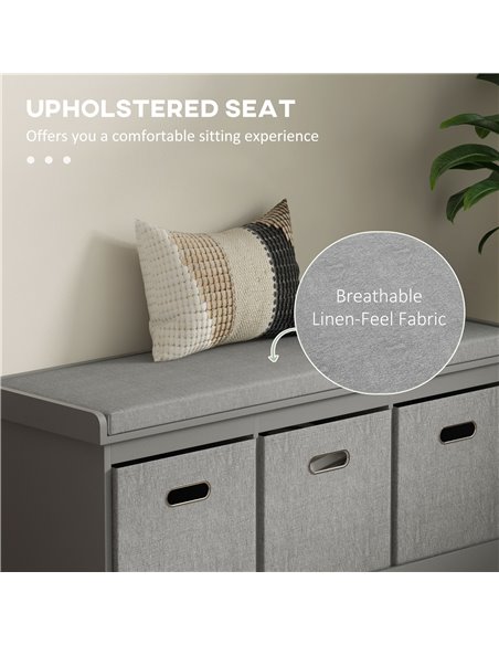 HOMCOM Shoe Bench with Seat, Shoe Storage Bench with Cushion and 3 Fabric Drawers for Entryway, Hallway, Living Room, Bedroom, G - pic 55982 | FastDaddyshop
