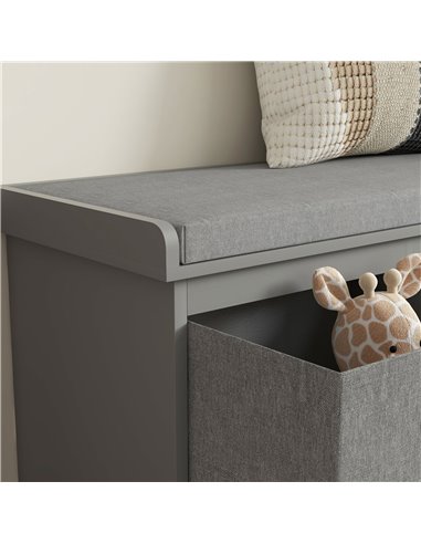 HOMCOM Shoe Bench with Seat, Shoe Storage Bench with Cushion and 3 Fabric Drawers for Entryway, Hallway, Living Room, Bedroom, G