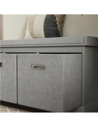 HOMCOM Shoe Bench with Seat, Shoe Storage Bench with Cushion and 3 Fabric Drawers for Entryway, Hallway, Living Room, Bedroom, G