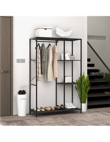 HOMCOM Coat Rack with Shoe Storage, 170cm Free Standing Hall Tree with Hanging Rail and Storage Shelves, 2-In-1 Coat Stand for H