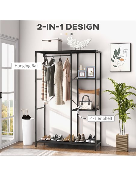 HOMCOM Coat Rack with Shoe Storage, 170cm Free Standing Hall Tree with Hanging Rail and Storage Shelves, 2-In-1 Coat Stand for H - pic 55991 | FastDaddyshop