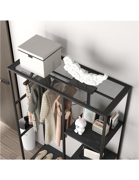 HOMCOM Coat Rack with Shoe Storage, 170cm Free Standing Hall Tree with Hanging Rail and Storage Shelves, 2-In-1 Coat Stand for H - pic 55993 | FastDaddyshop