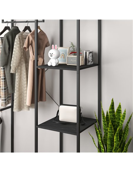 HOMCOM Coat Rack with Shoe Storage, 170cm Free Standing Hall Tree with Hanging Rail and Storage Shelves, 2-In-1 Coat Stand for H - pic 55995 | FastDaddyshop