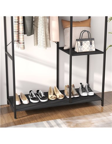HOMCOM Coat Rack with Shoe Storage, 170cm Free Standing Hall Tree with Hanging Rail and Storage Shelves, 2-In-1 Coat Stand for H