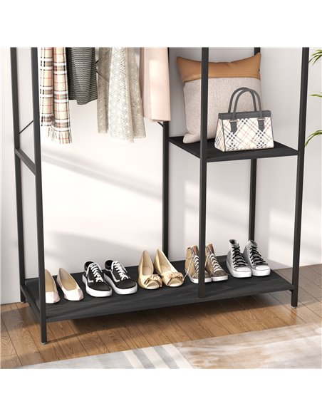 HOMCOM Coat Rack with Shoe Storage, 170cm Free Standing Hall Tree with Hanging Rail and Storage Shelves, 2-In-1 Coat Stand for H - pic 55996 | FastDaddyshop