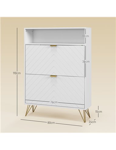 HOMCOM Modern Shoe Storage Cabinet with 2 Flip Drawers for 12 Pairs, Narrow Shoe Organizer for Entryway, Hallway, White 837-445V