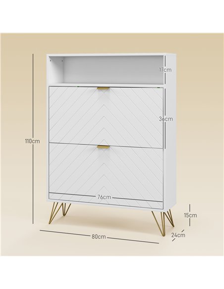 HOMCOM Modern Shoe Storage Cabinet with 2 Flip Drawers for 12 Pairs, Narrow Shoe Organizer for Entryway, Hallway, White 837-445V - pic 55999 | FastDaddyshop