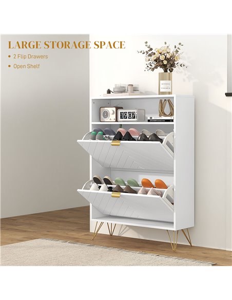 HOMCOM Modern Shoe Storage Cabinet with 2 Flip Drawers for 12 Pairs, Narrow Shoe Organizer for Entryway, Hallway, White 837-445V - pic 56000 | FastDaddyshop