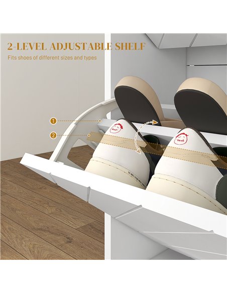 HOMCOM Modern Shoe Storage Cabinet with 2 Flip Drawers for 12 Pairs, Narrow Shoe Organizer for Entryway, Hallway, White 837-445V - pic 56001 | FastDaddyshop