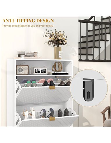 HOMCOM Modern Shoe Storage Cabinet with 2 Flip Drawers for 12 Pairs, Narrow Shoe Organizer for Entryway, Hallway, White 837-445V