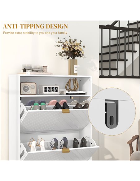 HOMCOM Modern Shoe Storage Cabinet with 2 Flip Drawers for 12 Pairs, Narrow Shoe Organizer for Entryway, Hallway, White 837-445V - pic 56004 | FastDaddyshop