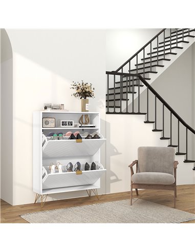 HOMCOM Modern Shoe Storage Cabinet with 2 Flip Drawers for 12 Pairs, Narrow Shoe Organizer for Entryway, Hallway, White 837-445V