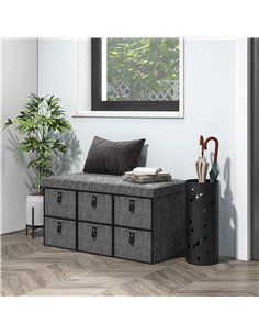 HOMCOM Six-Drawer Shoe Storage Bench, with Padded Top Seat - Dark Grey 837-465V70CG 2