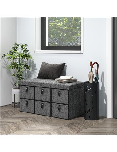 HOMCOM Six-Drawer Shoe Storage Bench, with Padded Top Seat - Dark Grey 837-465V70CG