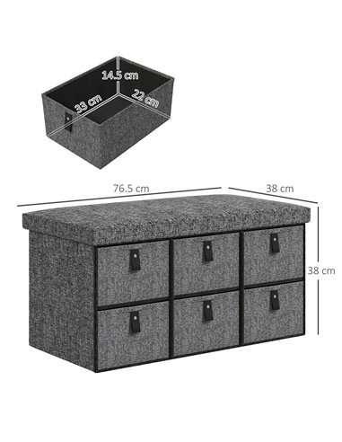 HOMCOM Six-Drawer Shoe Storage Bench, with Padded Top Seat - Dark Grey 837-465V70CG