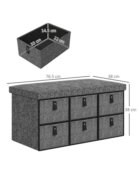 HOMCOM Six-Drawer Shoe Storage Bench, with Padded Top Seat - Dark Grey 837-465V70CG - pic 56017 | FastDaddyshop