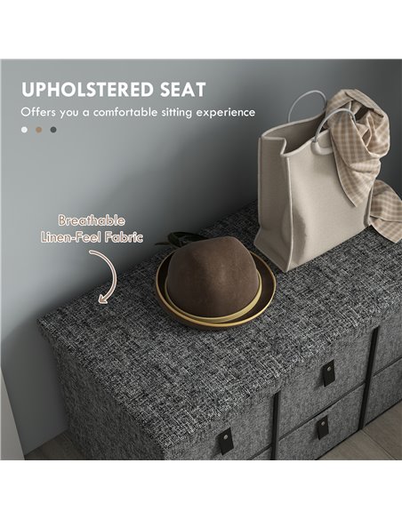 HOMCOM Six-Drawer Shoe Storage Bench, with Padded Top Seat - Dark Grey 837-465V70CG - pic 56018 | FastDaddyshop