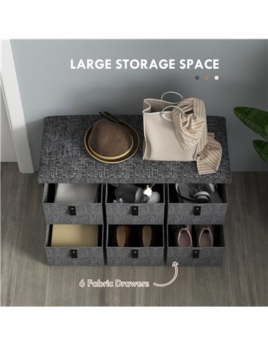 HOMCOM Six-Drawer Shoe Storage Bench, with Padded Top Seat - Dark Grey 837-465V70CG